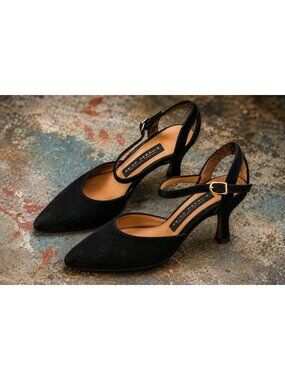 Arika Nerguiz Argentine Tango Dance  Shoes Black Suede Mary Jane Slingback 5.5